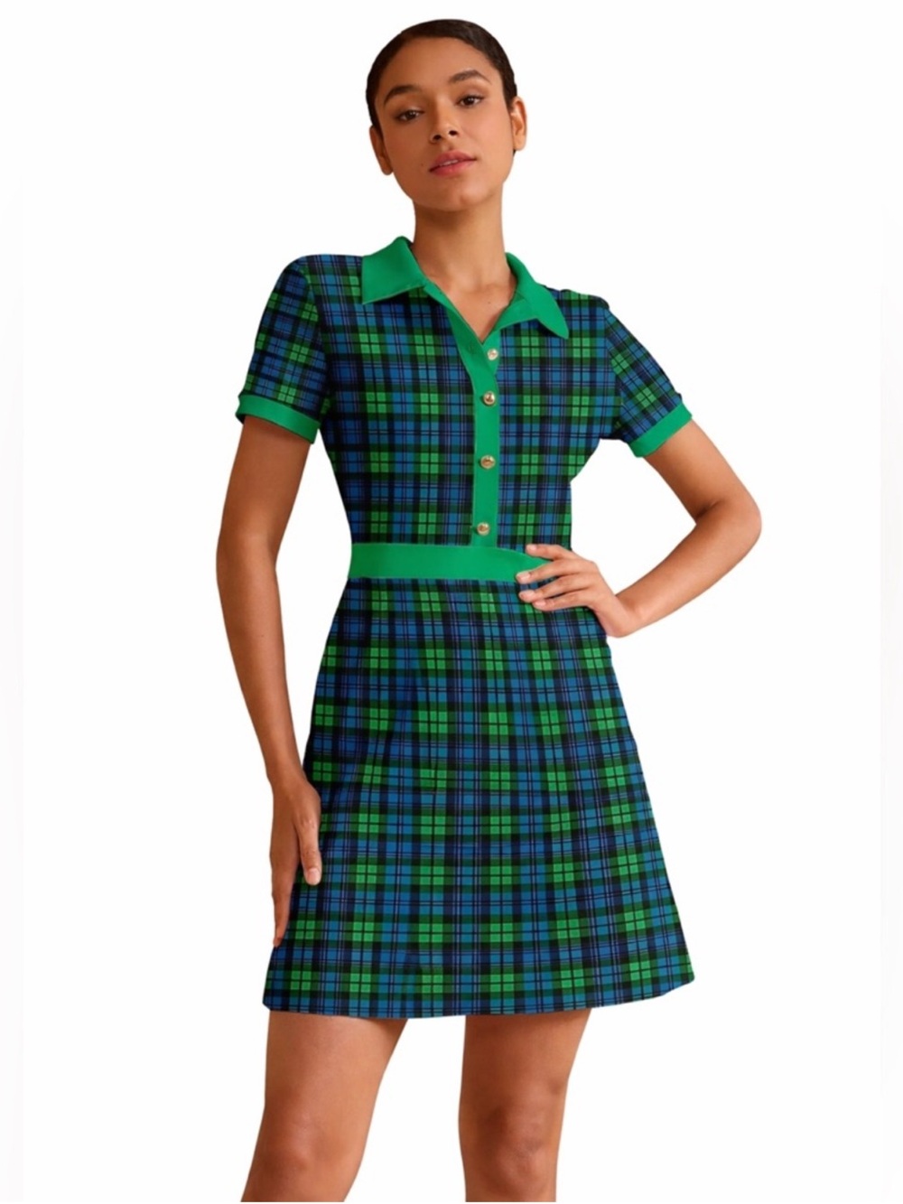 ACEGOLFS Green Blue Plaid Golf Tenniscore Dress UPF50+  Country Club Activewear